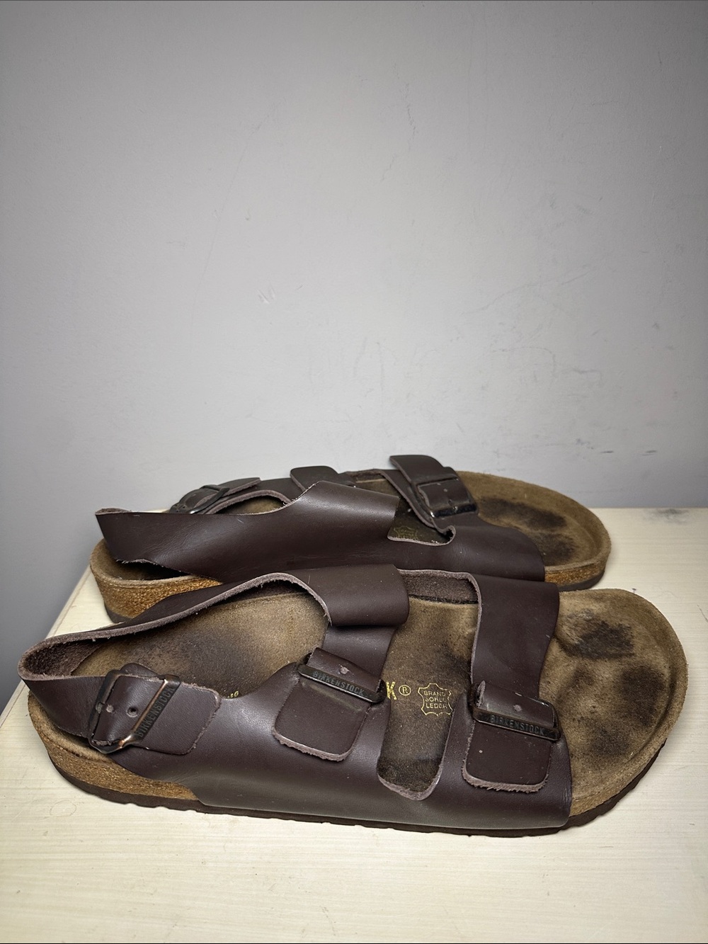 Birkenstock 2 straps and ankle Men's Brown Leather Adjustable Strap Sandals
